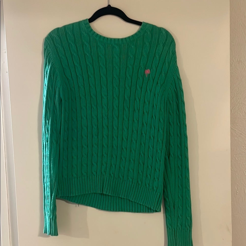 Vintage Lilly Pulitzer Green Crew Neck Cable Knit Sweater
